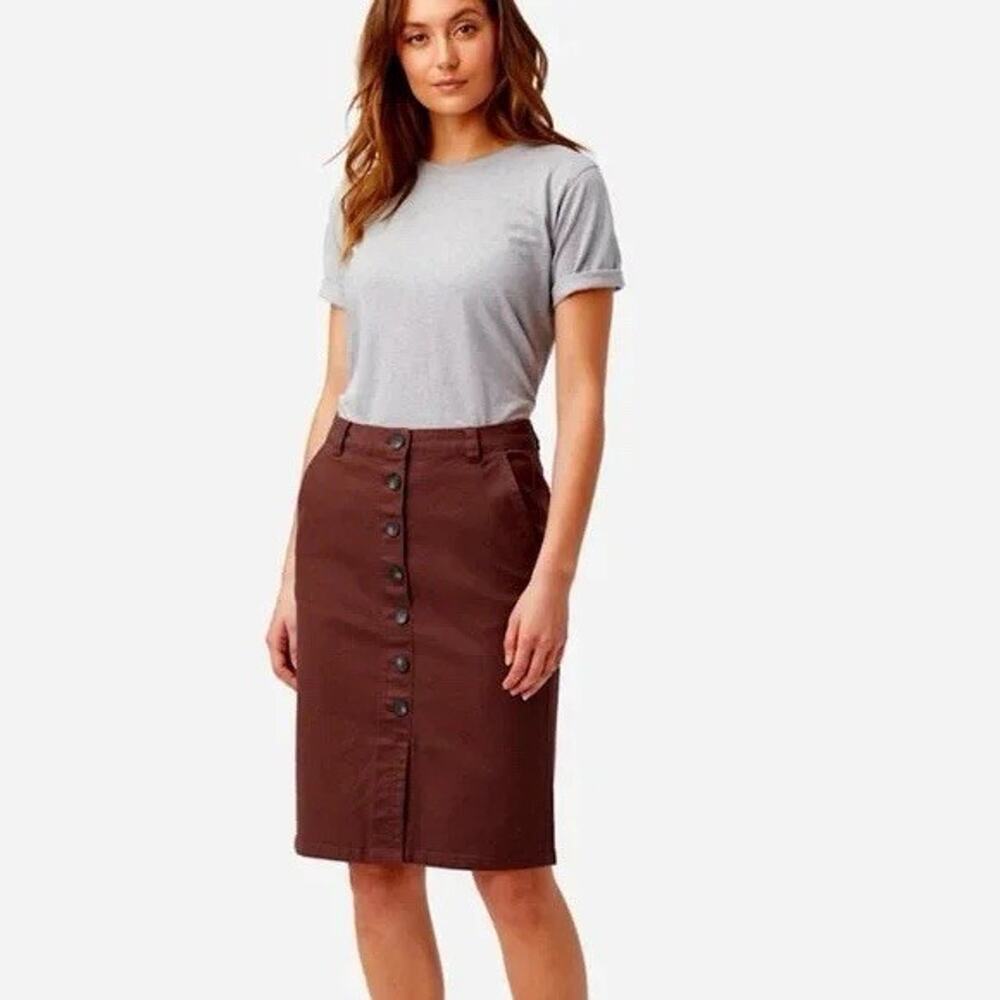 Pendleton Brown Canvas Button Front Skirt Size‎ 10 Cotton A-Line Retro